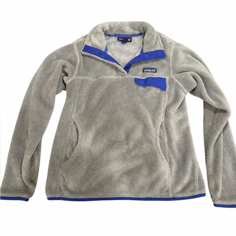 Patagonia Women’s Sherpa Gray Fleece Pullover with Purple Trim size Small *Read*
